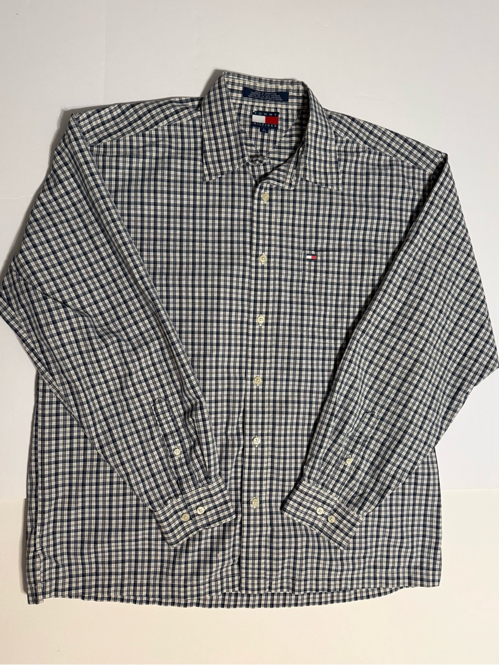 Tommy Hilfiger Mens Vtg Blue Plaid Button-Up Cotton L/S Shirt,  Sz: L RN: 77806
